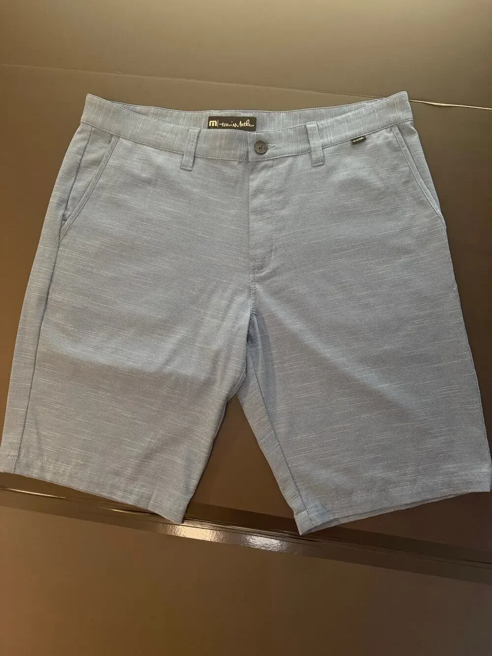 TravisMathew Men’s 36 Performance Shorts – Light Blue Stretch Golf Activewear